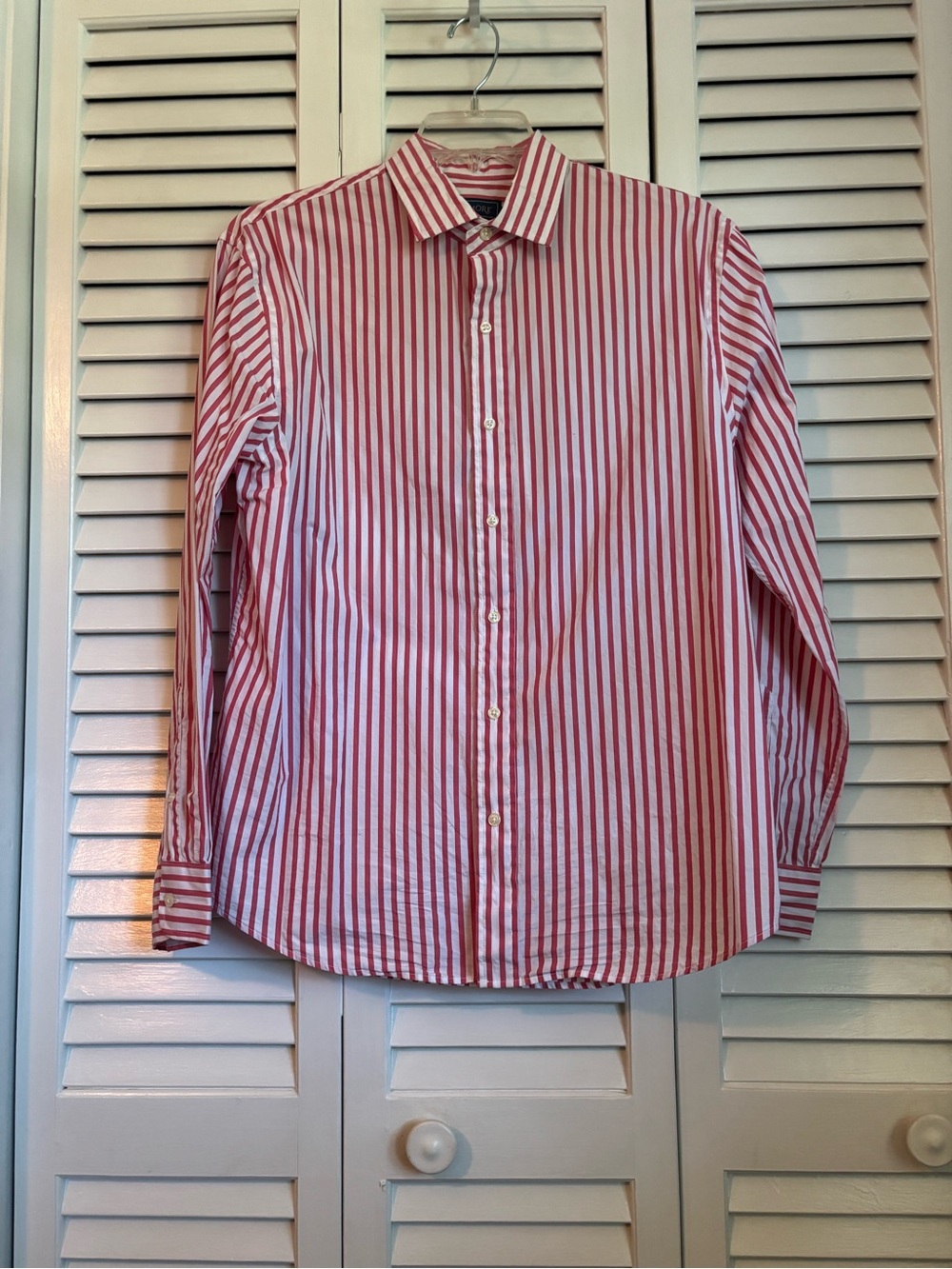 Biltmore Men's Red & White Stripe Cotton Dress Shirt - Classic Fit